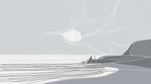 Papier peint paysage côtier Silhouettes minimalistes de la mer sous un ciel nuageux