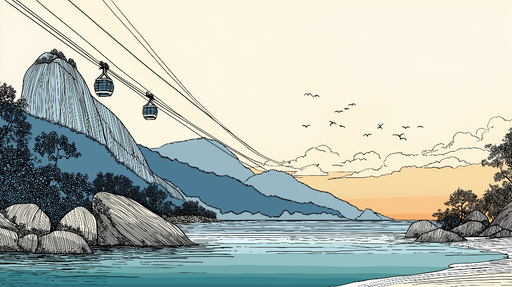 Papier peint paysage côtier Téléphérique et montagnes sur un fond apaisant