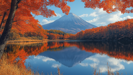 Papier peint paysage d'automne Montagne majestueuse et feuillage flamboyant