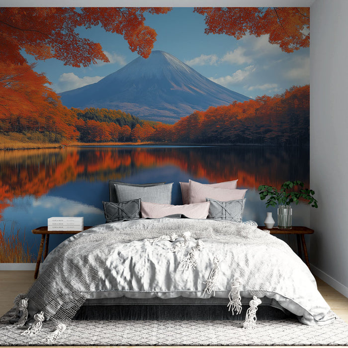 Papier peint paysage d'automne avec montagne majestueuse et feuillage flamboyant pour chambre moderne