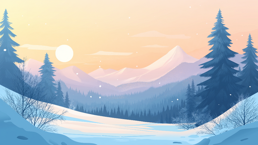 Papier peint paysage d'hiver Montagnes enneigées sous un ciel pastel