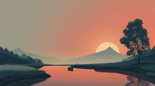 Papier peint paysage de coucher de soleil Une scène apaisante avec un reflet sur l'eau