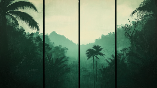 Papier peint paysage de jungle Dense forêt tropicale aux nuances de vert