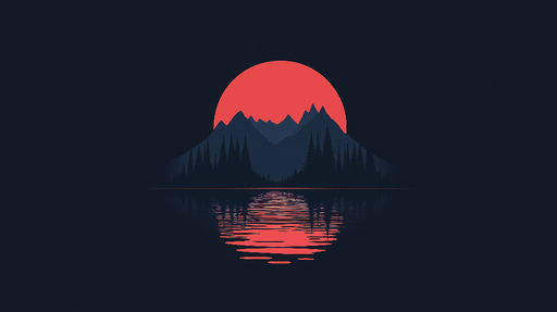 Papier peint paysage de montagne Coucher de soleil dans les teintes rouges et bleues