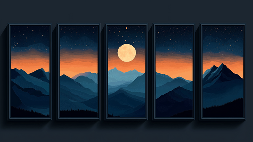 Papier peint paysage de montagne Coucher de soleil et pleine lune sur des sommets majestueux