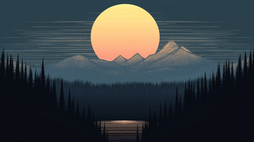 Papier peint paysage de montagne Lever de soleil vibrant au-dessus des montagnes et des forêts