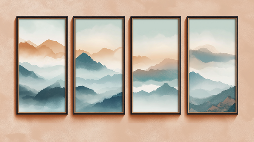 Papier peint paysage de montagne Série de tableaux aux couleurs douces et mélancoliques