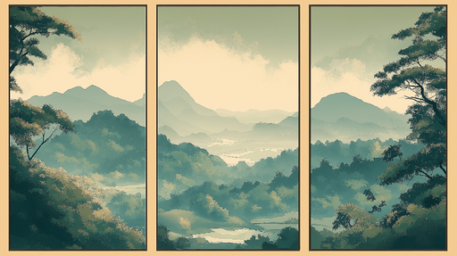 Papier peint paysage de montagne Une vue panoramique apaisante sur les montagnes et la nature environnante