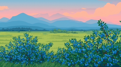 Papier peint paysage de myrtilles Un paysage champêtre aux nuances de bleu et vert