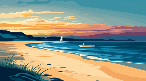 Papier peint paysage de plage Coucher de soleil apaisant sur la mer