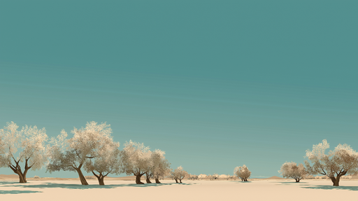 Papier peint paysage désertique Arbres stylisés sous un ciel bleu apaisant