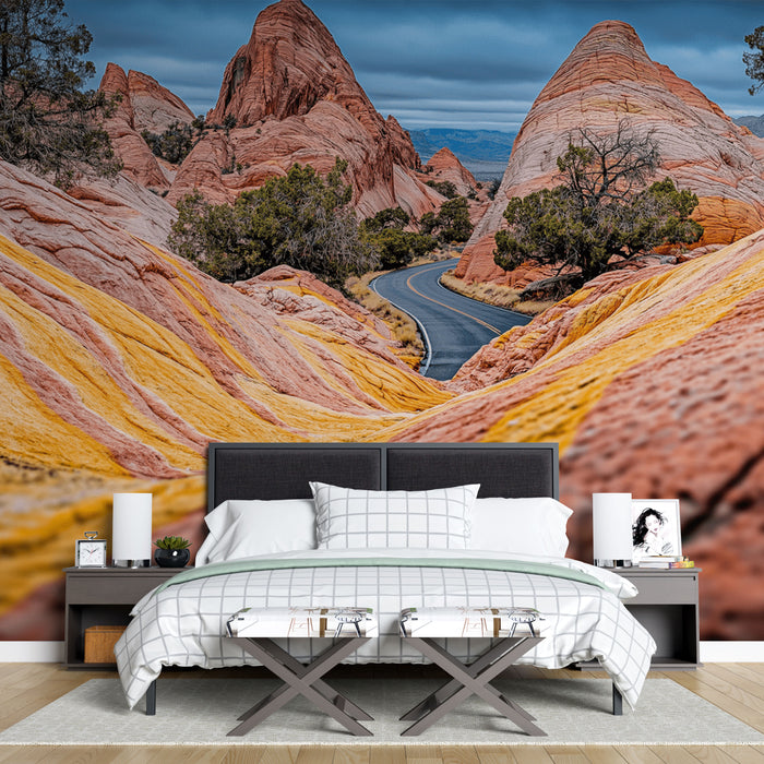 Papier peint paysage désertique | Tissus naturels et formes ondulées dans des tons chauds
