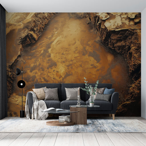 Papier peint paysage désertique avec vue aérienne d'un canyon aux tons ocres pour salon moderne