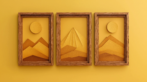 Papier peint paysage en relief Montagnes dorées et soleil minimalist