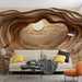 Papier peint paysage en relief avec vues en couches aux tons de beige et soleil pour salon moderne