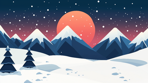 Papier peint paysage enneigé Montagnes majestueuses sous un coucher de soleil vibrant