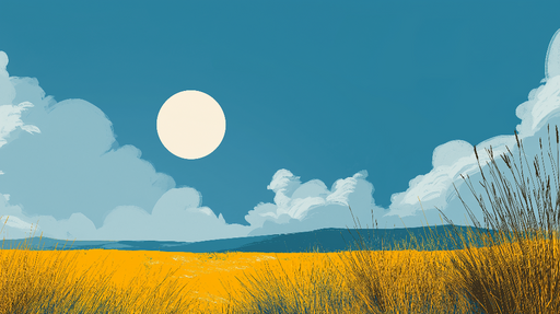 Papier peint paysage ensoleillé Champs dorés sous un ciel bleu éclatant