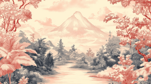 Papier peint paysage exotique Montagne majestueuse et rivière paisible