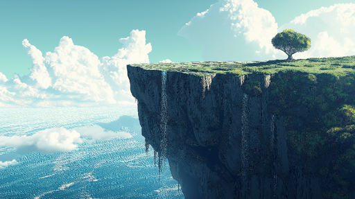 Papier peint paysage fantastique Falaise surplombant l'océan avec un arbre solitaire