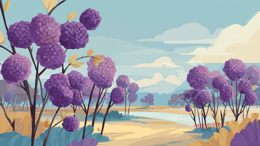 Papier peint paysage floral Arbres violets et ciel serein