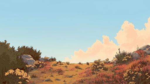 Papier peint paysage floral Prairie en fleurs sous un ciel bleu