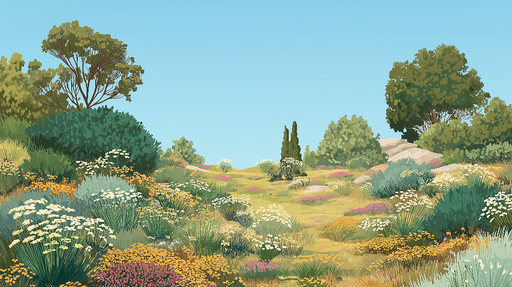 Papier peint paysage floral Un champ de fleurs colorées sous un ciel bleu