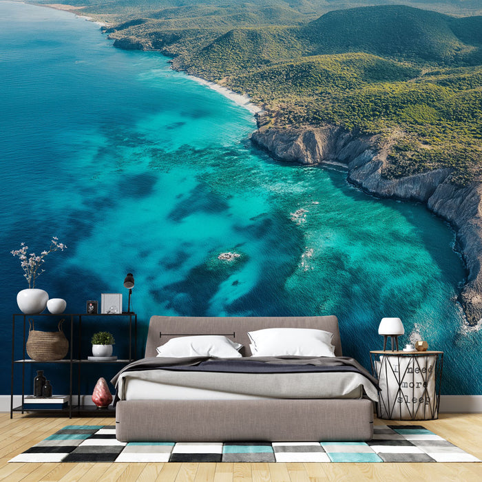 Papier peint paysage marin | Éblouissants tons de bleu et éléments naturels