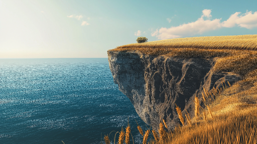 Papier peint paysage marin Falaise dorée sur fond océanique apaisant