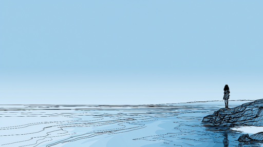 Papier peint paysage marin Femme contemplant l'horizon au bord de l'eau