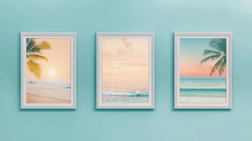 Papier peint paysage marin Plages de coucher de soleil et palmiers en fond