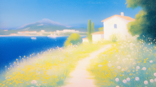 Papier peint paysage marin Sentier fleuri au bord de l'eau