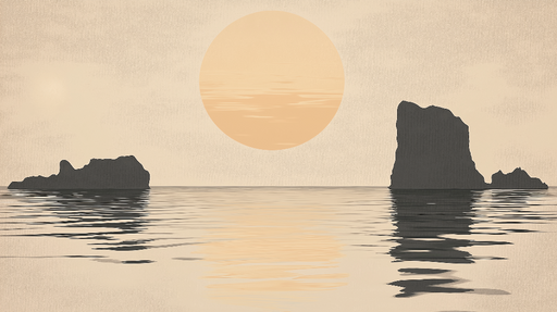 Papier peint paysage marin Silhouettes de rochers au coucher de soleil