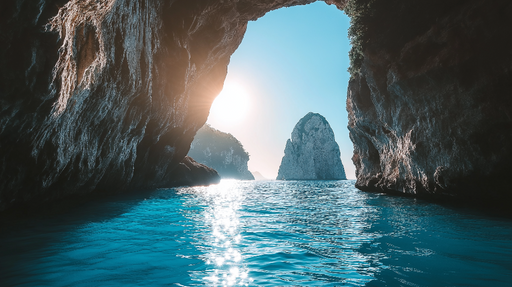 Papier peint paysage marin Vue spectaculaire d'une archipels rocheux au coucher de soleil