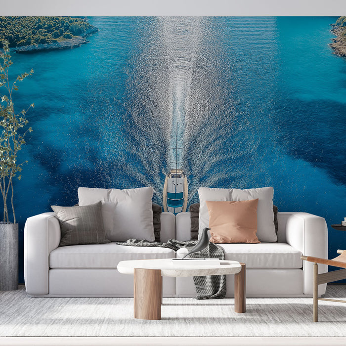 Papier peint paysage marin | Yacht naviguant sur une mer turquoise