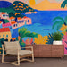 Papier peint paysage méditerranéen coloré avec vue sur la mer pour salon moderne.