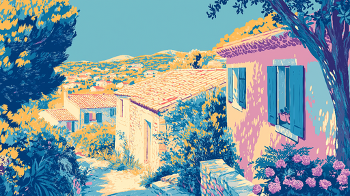 Papier peint paysage méditerranéen Ruelles colorées et végétation luxuriante