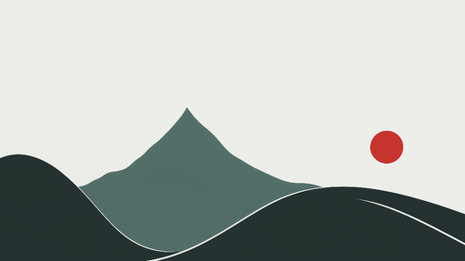 Papier peint paysage minimaliste Montagnes et soleil rouge