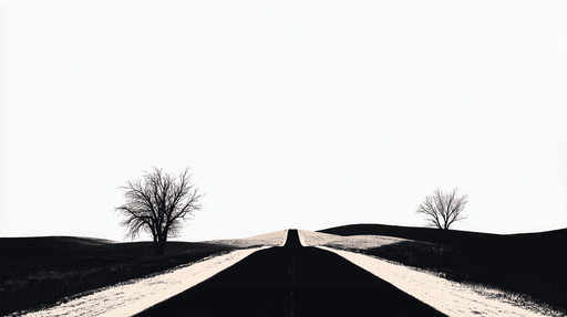 Papier peint paysage minimaliste Route déserte et arbres isolés