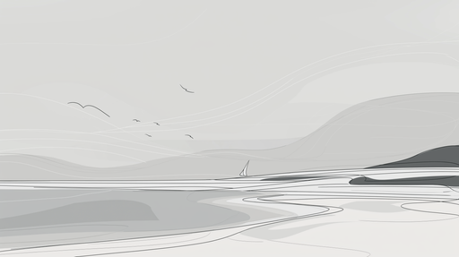 Papier peint paysage minimaliste Vue apaisante d'un bord de mer en gris et blanc