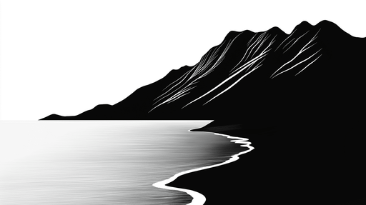 Papier peint paysage monochrome Montagnes stylisées et mer paisible