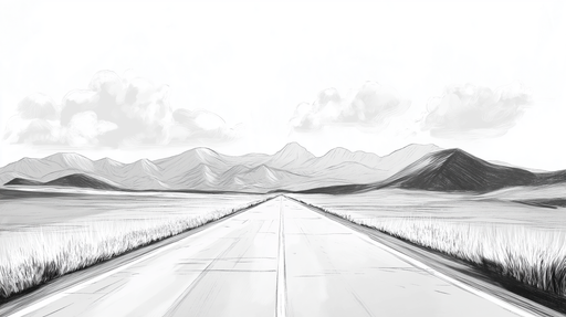 Papier peint paysage monochrome Route vers les montagnes sous les nuages