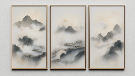 Papier peint paysage montagneux Brumes et sommets en aquarelle douce