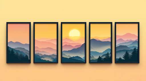 Papier peint paysage montagneux Couchers de soleil apaisants et teintes pastel