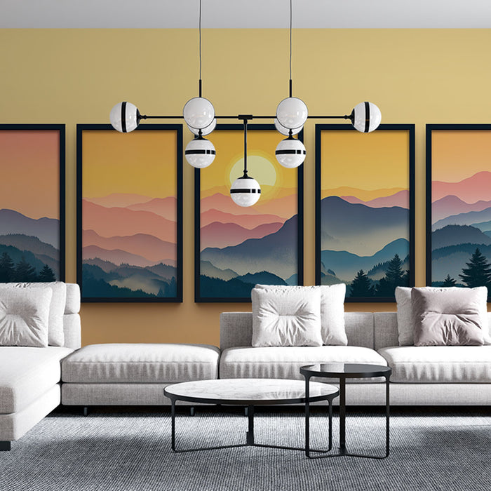 Papier peint paysage montagneux | Couchers de soleil apaisants et teintes pastel