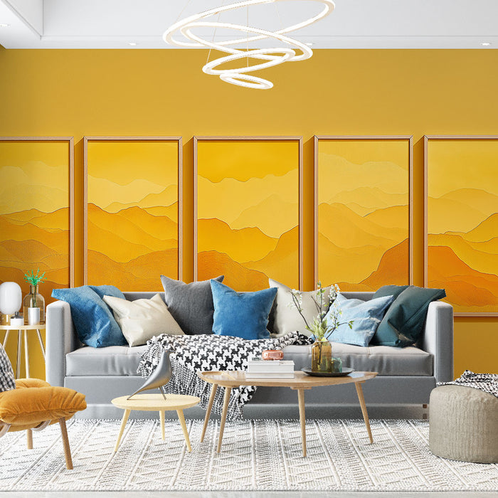 Papier peint paysage montagneux | Dégradés de jaune et d'orange évoquant des collines douces
