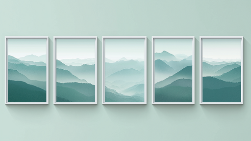 Papier peint paysage montagneux Douces nuances de vert et de bleu