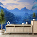 Papier peint paysage montagneux bleu avec forêt tropicale pour salon moderne