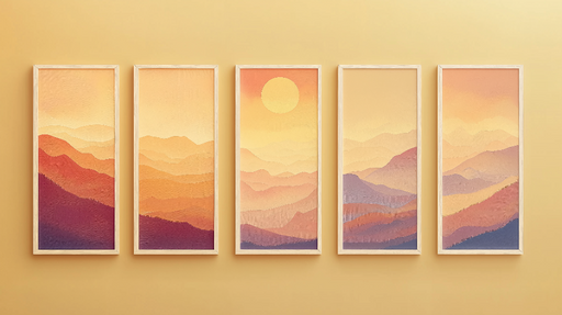 Papier peint paysage montagneux Horizons pastel avec dégradés de couleurs chaudes