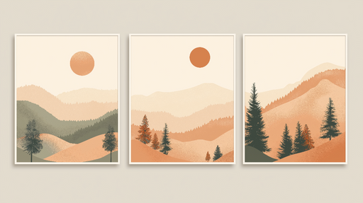 Papier peint paysage montagneux Illustrations douces de collines et arbres stylisés