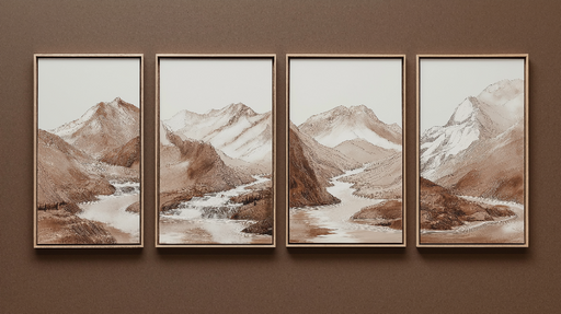 Papier peint paysage montagneux Illustrations en tons marron de montagnes et rivières